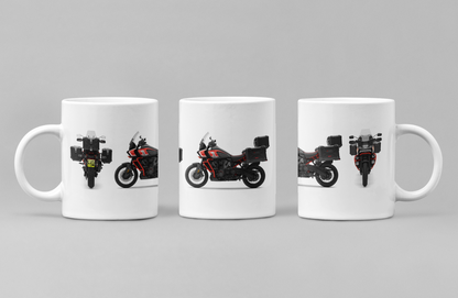 Personalised Harley Davidson CVO Pan America 2024 Motorcycle Mug with custom number plate, white ceramic 11oz gift.