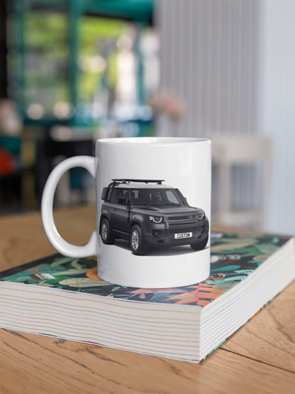 Personalised Land Rover Defender 90 Black Exterior Coffee Mug Gift Colour Choice