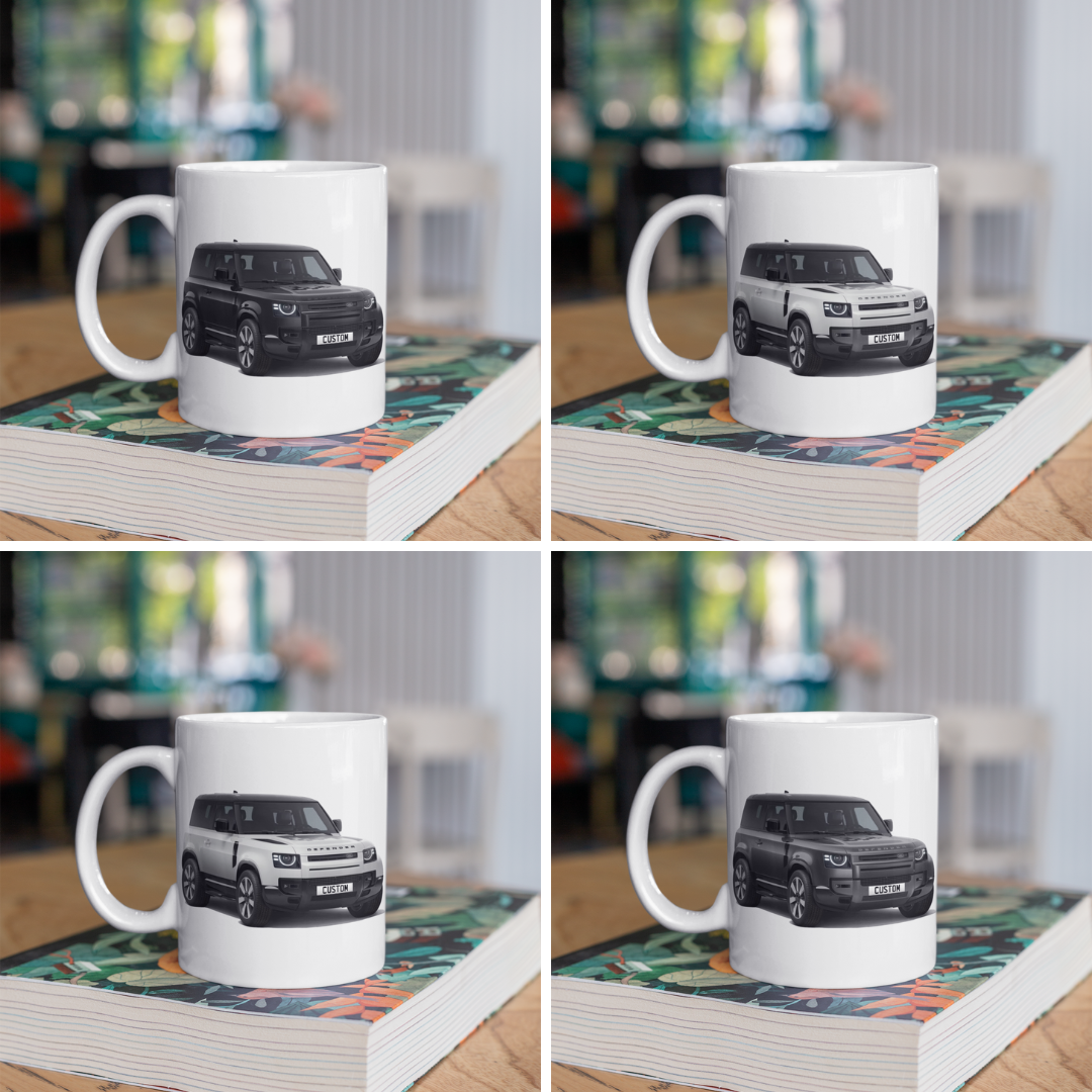 Personalised Land Rover Defender 90 V8 Coffee Mug Gift Colour Choice FAST POST