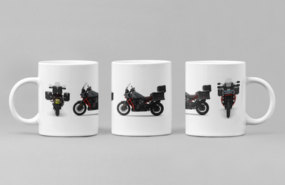 Personalised Harley Davidson CVO Pan America 2025 Motorcycle Mug with custom number plate, white ceramic 11oz gift.