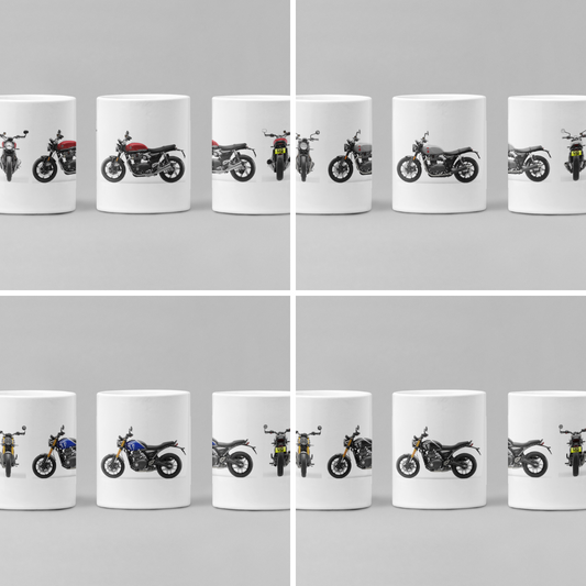 Personalised Triumph Speed Motorcycle Mug with custom number plate, white ceramic 11oz gift.
