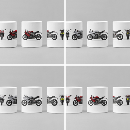 Personalised Triumph Daytona 660 Motorcycle Mug with custom number plate, white ceramic 11oz gift.
