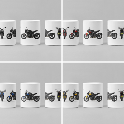 Personalised Triumph Trident Motorcycle Mug with custom number plate, white ceramic 11oz gift.
