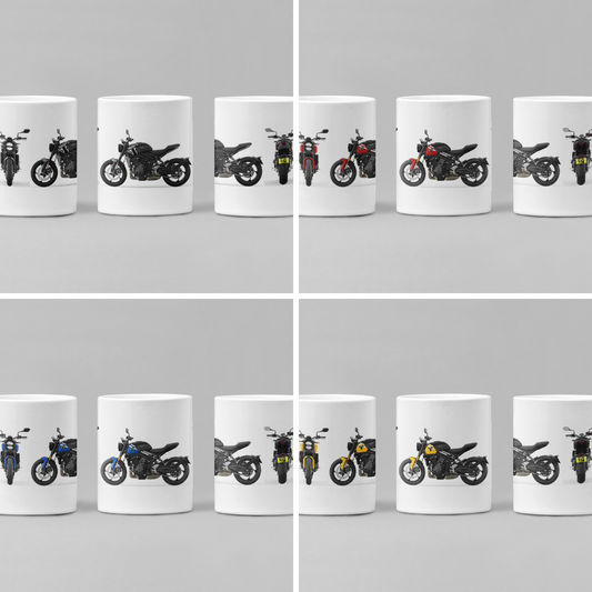 Personalised Triumph Trident Motorcycle Mug with custom number plate, white ceramic 11oz gift.