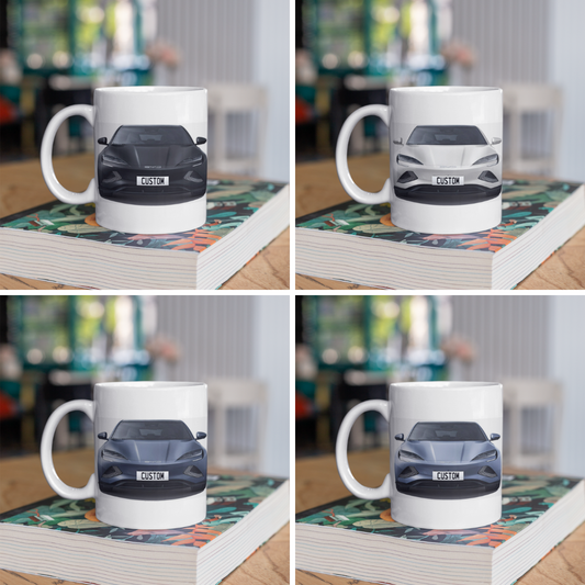 Personalised BYD Seal Mug with custom number plate, white ceramic 11oz gift.