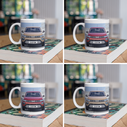 Personalised Dacia Spring Extreme Mug with custom number plate, white ceramic 11oz gift.