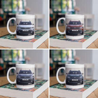 Personalised Dacia Duster Extreme Mug with custom number plate, white ceramic 11oz gift.