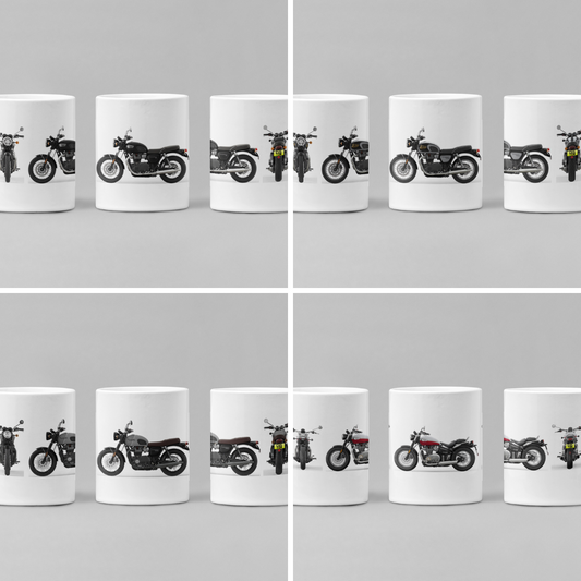 Personalised Triumph Bonneville Motorcycle Mug with custom number plate, white ceramic 11oz gift.