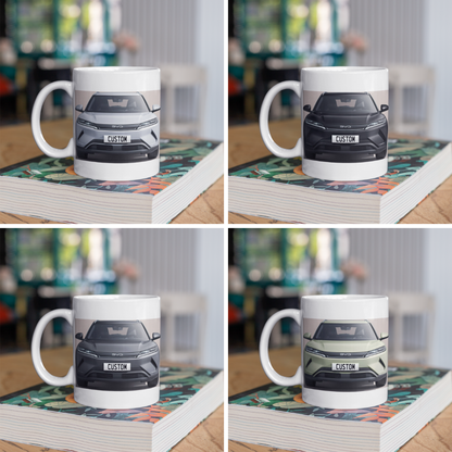 Personalised BYD Atto 2 Mug with custom number plate, white ceramic 11oz gift.