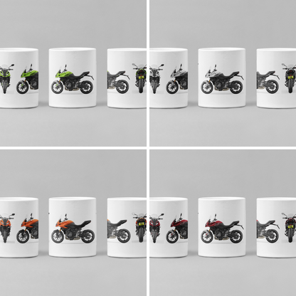 Personalised Triumph Tiger Sport Motorcycle Mug with custom number plate, white ceramic 11oz gift.