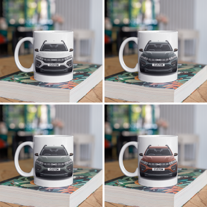 Personalised Dacia Jogger Extreme Mug with custom number plate, white ceramic 11oz gift.