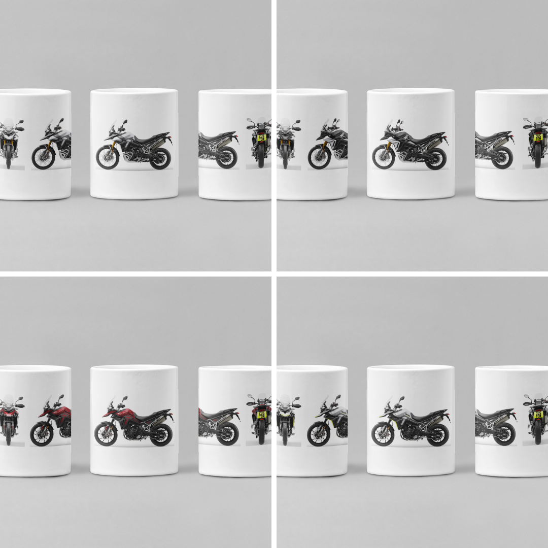 Personalised Triumph Tiger Motorcycle Mug with custom number plate, white ceramic 11oz gift.