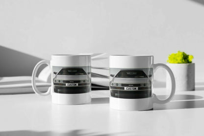 Personalised DMC DeLorean Mug with custom number plate, white ceramic 11oz gift.