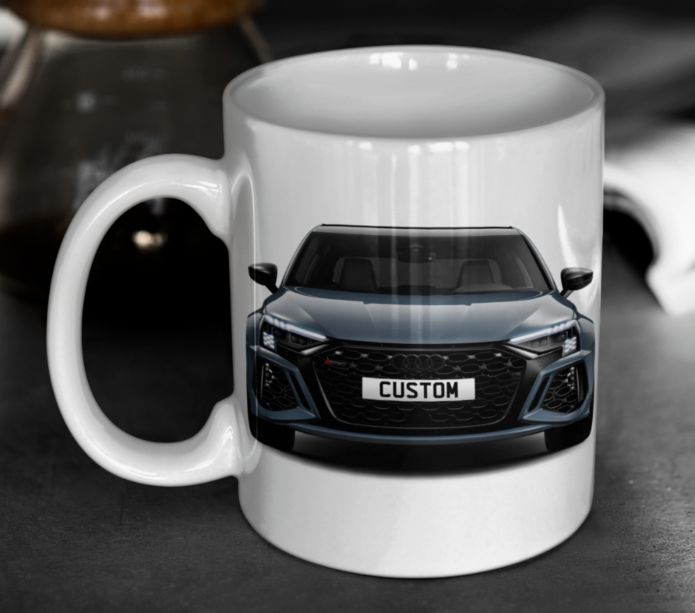 Personalised Audi RS3 Saloon Carbon Black Mug