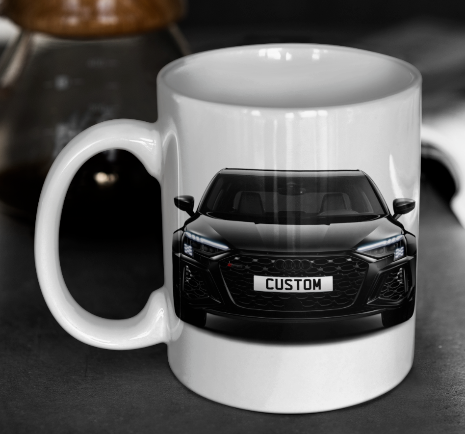 Personalised Audi RS3 Saloon Carbon Black Mug