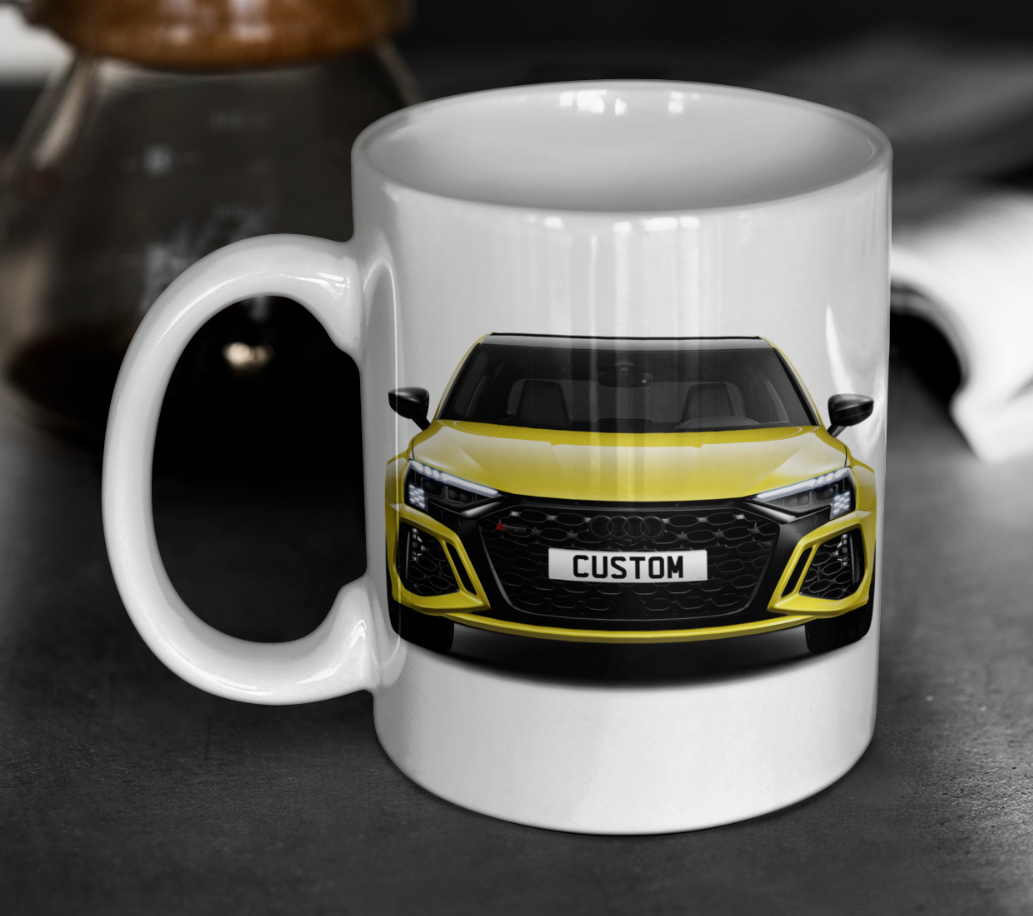 Personalised Audi RS3 Saloon Carbon Black Mug