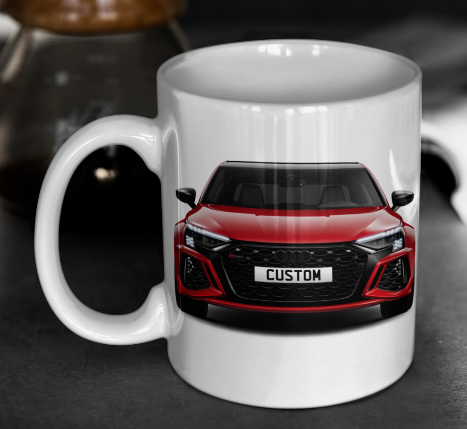 Personalised Audi RS3 Saloon Carbon Black Mug